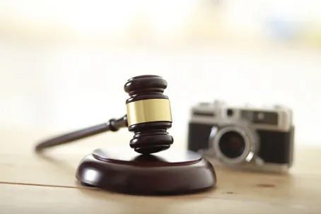 Privacy concept. Judge's gavel with camera